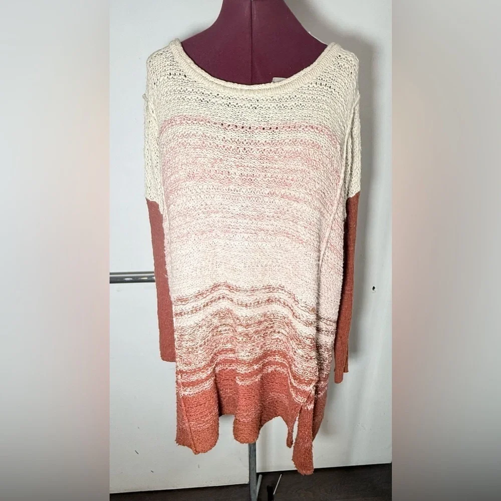 Free People Side Split Pullover Sweater Dress Women's Size M/L Cream Rust